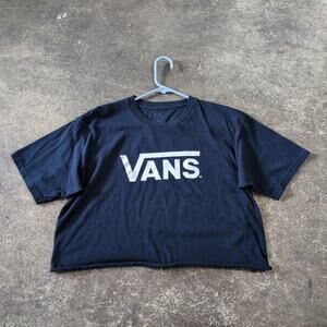 Vans Crop Top Shirt Womens L Navy Blue Cropped Vintage Skate Style Casual Wear
